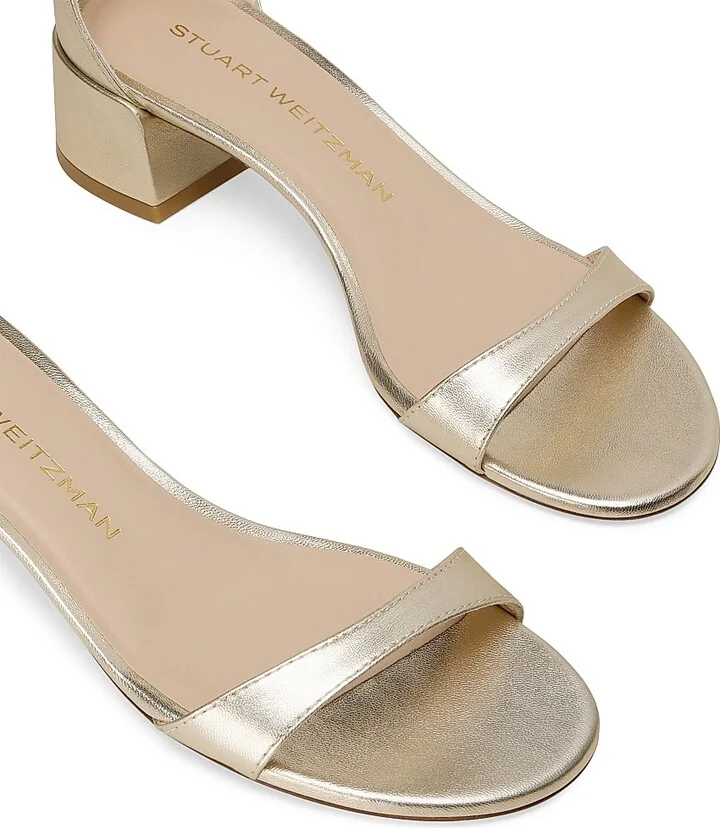 Women's Nudist Metallic Leather 35MM Block Sandals - Light Gold - Size 5 - Image 4