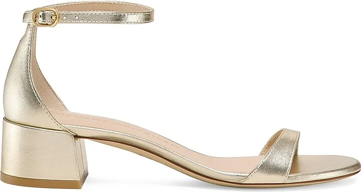Women's Nudist Metallic Leather 35MM Block Sandals - Light Gold - Size 5