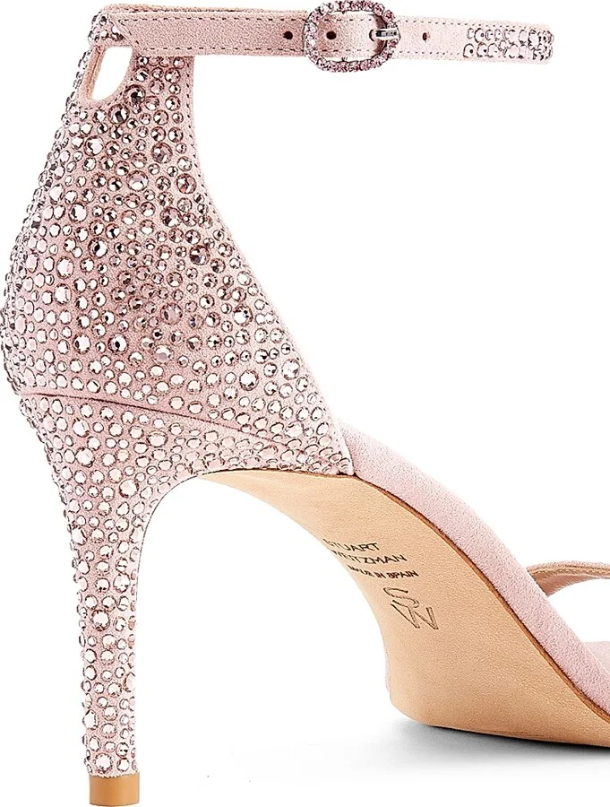 Women's Nudist Shine 75MM Crystal-Embellished Leather Sandals - Light Rose Ballet - Size 6.5 - Image 3