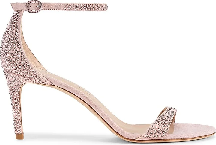 Women's Nudist Shine 75MM Crystal-Embellished Leather Sandals - Light Rose Ballet - Size 6.5