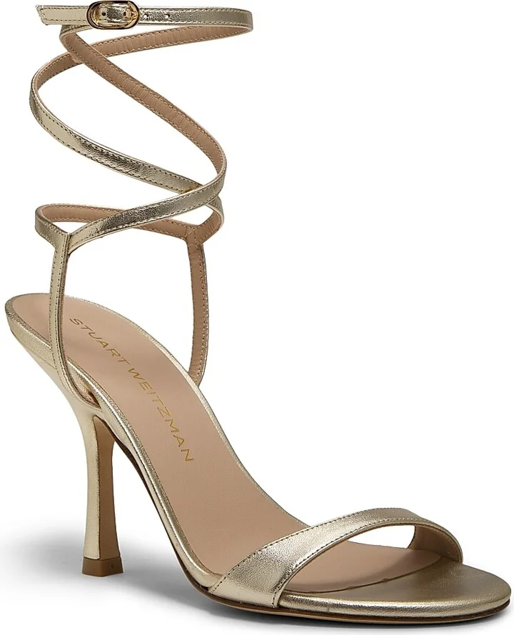 Women's Nudist Wrap 100MM Leather Sandals - Light Gold - Size 10 - Image 2