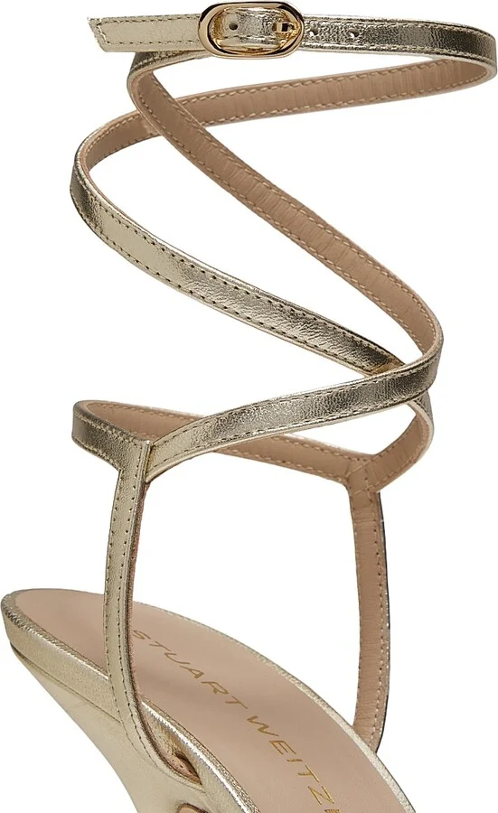 Women's Nudist Wrap 100MM Leather Sandals - Light Gold - Size 10 - Image 5