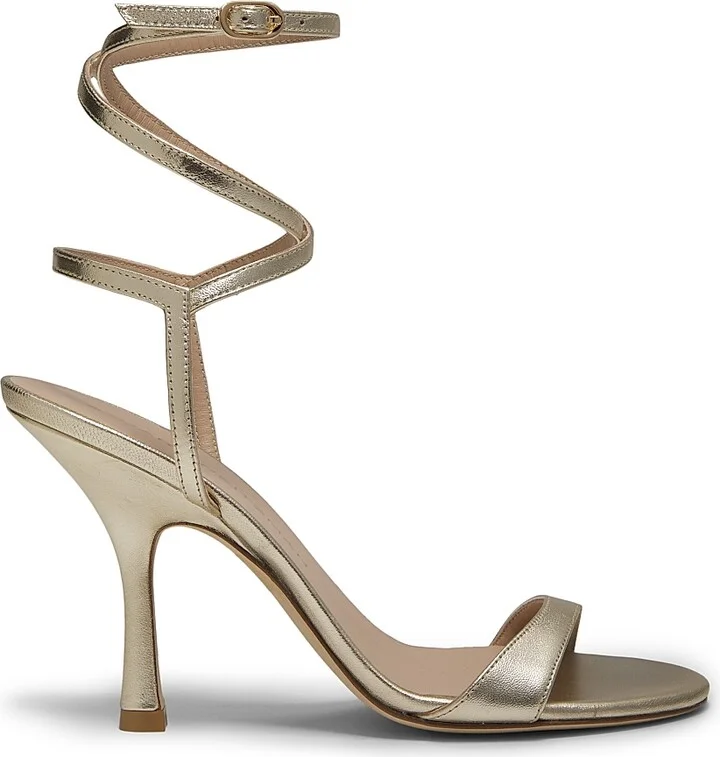 Women's Nudist Wrap 100MM Leather Sandals - Light Gold - Size 10