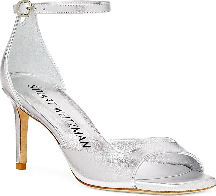 Women's Nudistia 75MM Metallic Leather Sandals - Silver - Size 5.5 - Image 2