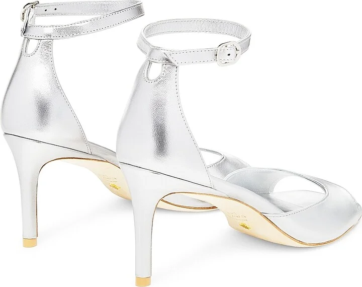 Women's Nudistia 75MM Metallic Leather Sandals - Silver - Size 5.5 - Image 3
