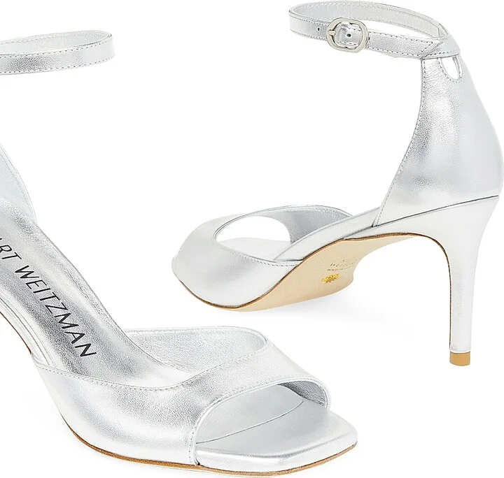 Women's Nudistia 75MM Metallic Leather Sandals - Silver - Size 5.5 - Image 4