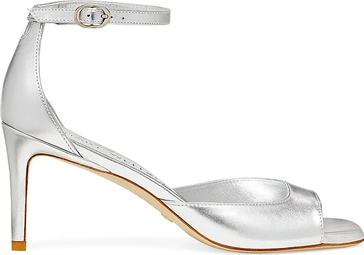 Women's Nudistia 75MM Metallic Leather Sandals - Silver - Size 5.5