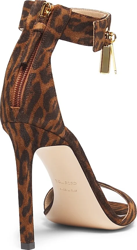 Women's Ocelot Print Suede 105MM Padlock Sandals - Brown Whisky - Size 6 - Image 3