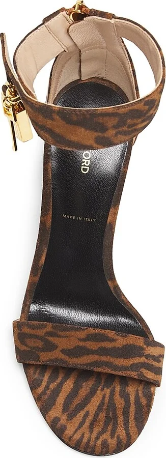 Women's Ocelot Print Suede 105MM Padlock Sandals - Brown Whisky - Size 6 - Image 4