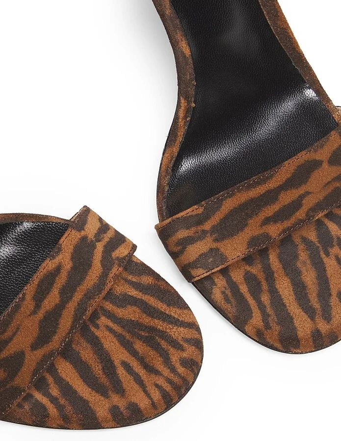 Women's Ocelot Print Suede 105MM Padlock Sandals - Brown Whisky - Size 6 - Image 6