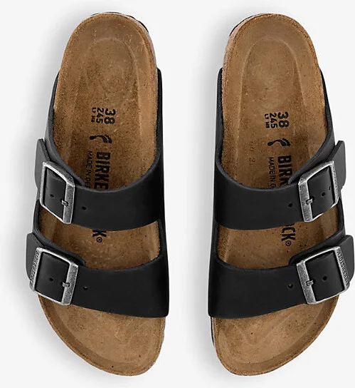 Womens Oiled Leather Black Arizona Double-Strap Leather Sandals Eur 37 / 4 Uk Women - Image 2