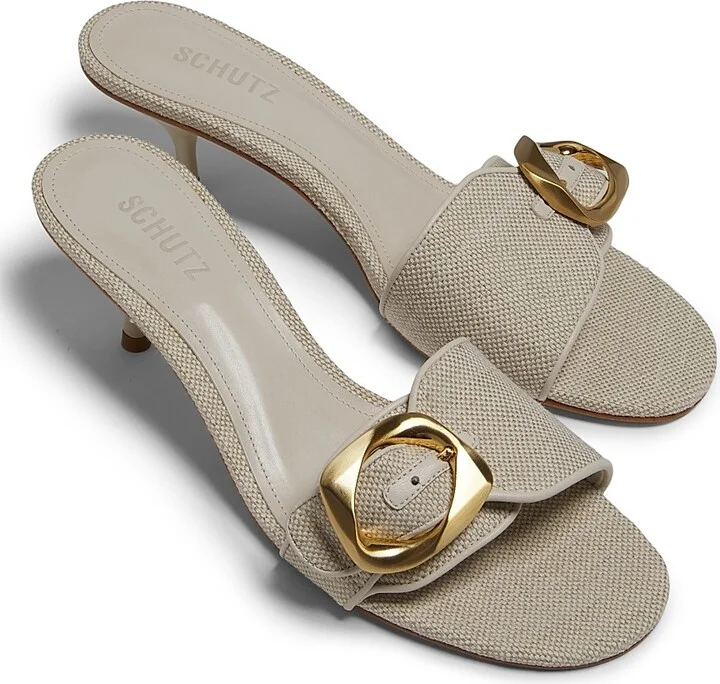 Women's Olga 50MM Buckle-Accented Linen Sandals - Oyster - Size 6.5 - Image 4