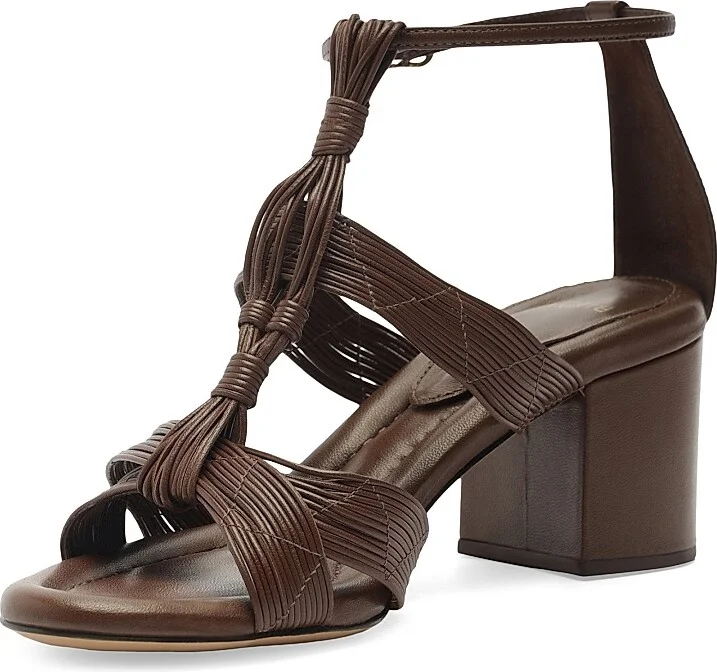 Women's Olga 60MM Leather Block-Heel Sandals - Rich Brown - Size 6 - Image 6
