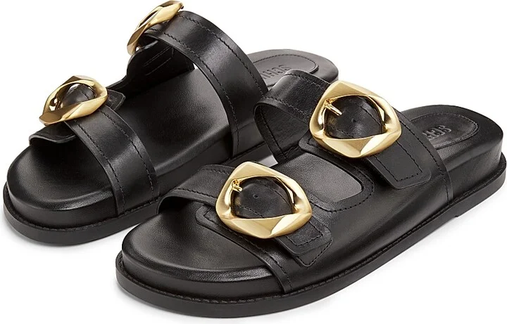 Women's Olga Buckle-Accented Leather Sandals - Black - Size 6.5 - Image 2