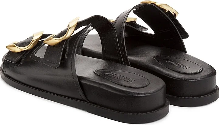 Women's Olga Buckle-Accented Leather Sandals - Black - Size 6.5 - Image 3
