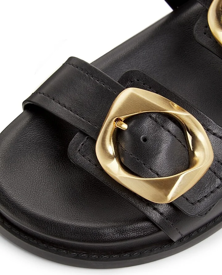 Women's Olga Buckle-Accented Leather Sandals - Black - Size 6.5 - Image 6