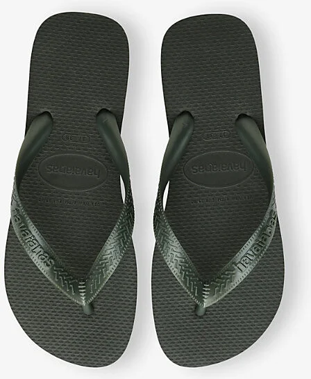 Womens Olive Green Tiras Logo-Embossed Rubber Flip-Flops 5 - Image 2