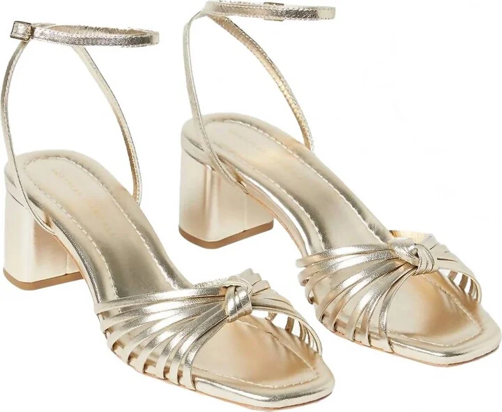 Women's Olivia Leather Knot Mid Heel Sandal In Champagne