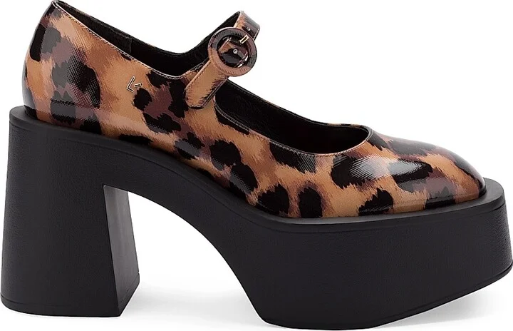 Women's Olivia Leopard-Print Patent Leather Mary Jane Pumps - Jaguar Natural - Size 8