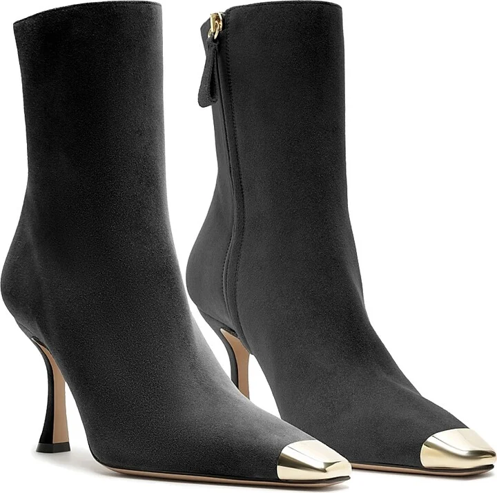 Women's Olivia Suede Curved-Heel Boots - Black - Size 5.5 - Image 9
