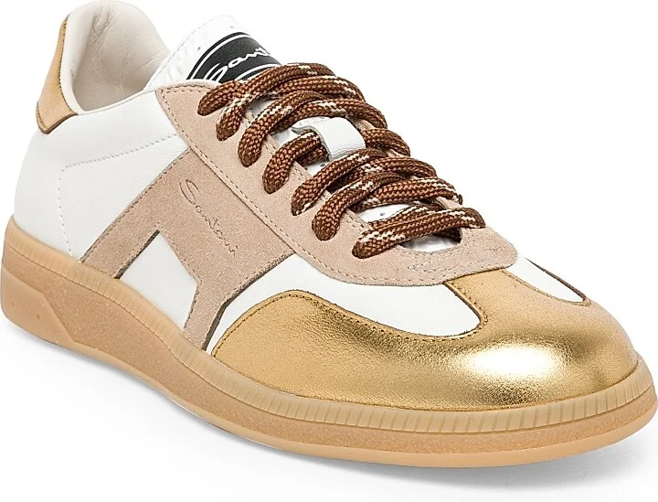 Women's Olympid Leather Sneakers - Gold - Size 5.5 - Image 2