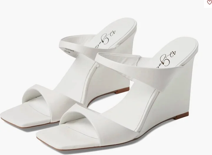 Women's Omira Squared Toe Wedge Heels In White Leather