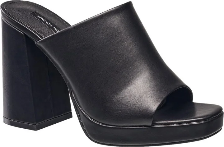 Womens Open Back Leather Block Heel