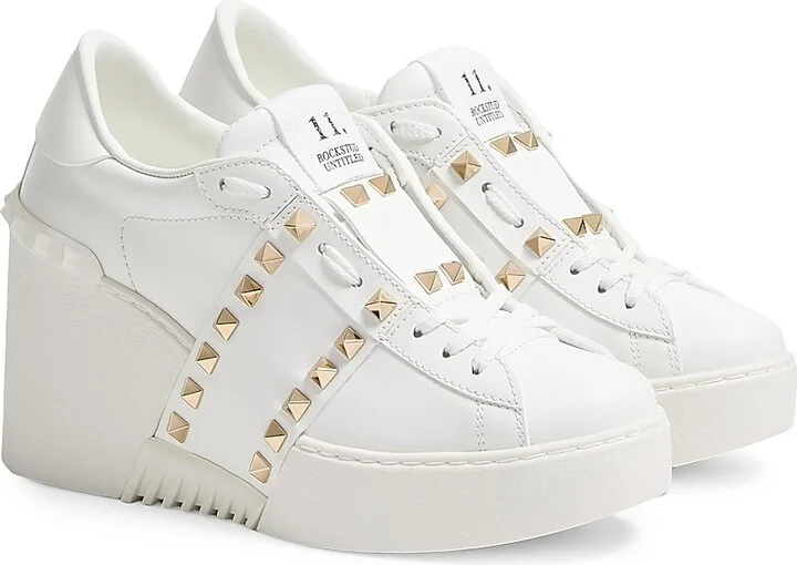 Women's Open Disco Wedge Sneakers In Calfskin - White - Size 11 - Image 2