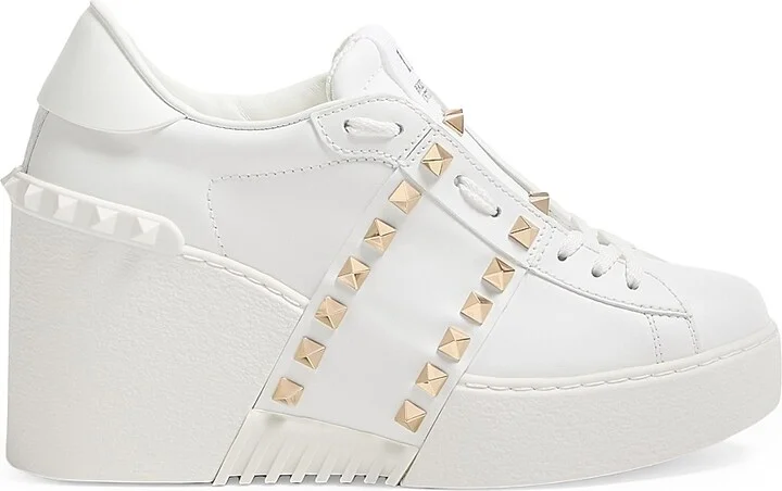 Women's Open Disco Wedge Sneakers In Calfskin - White - Size 11