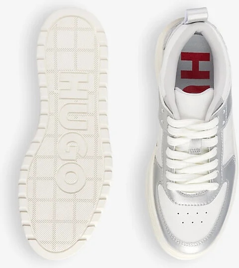 Womens Open White Branded Metallic-Panel Faux-Leather Low-Top Trainers Eur 41 / 8 Uk Women - Image 2