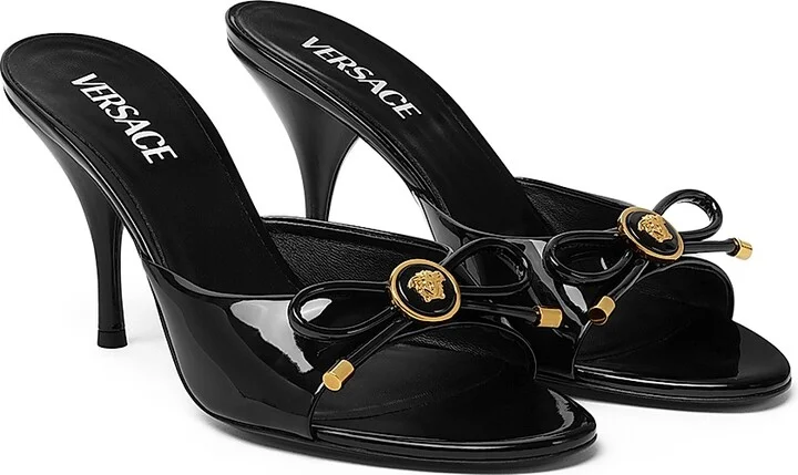 Women's Opera Bow 85MM Patent Leather Mules - Black Versace Gold - Size 5 - Image 2