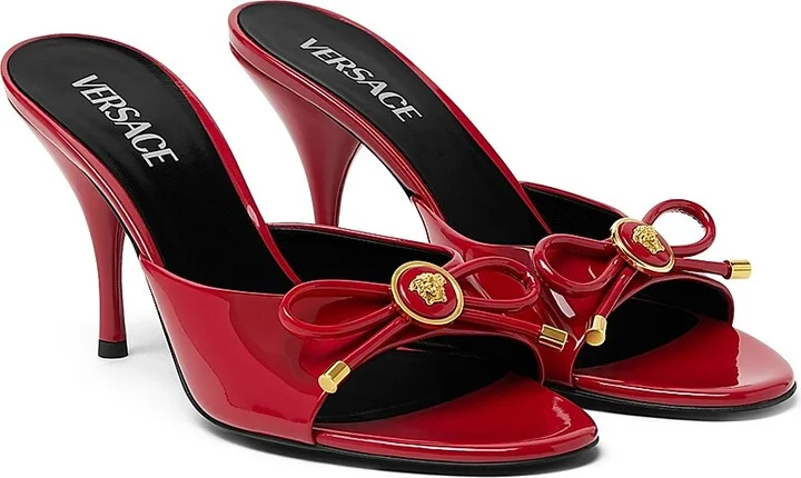 Women's Opera Bow 85MM Patent Leather Mules - Black Versace Gold - Size 5 - Image 4