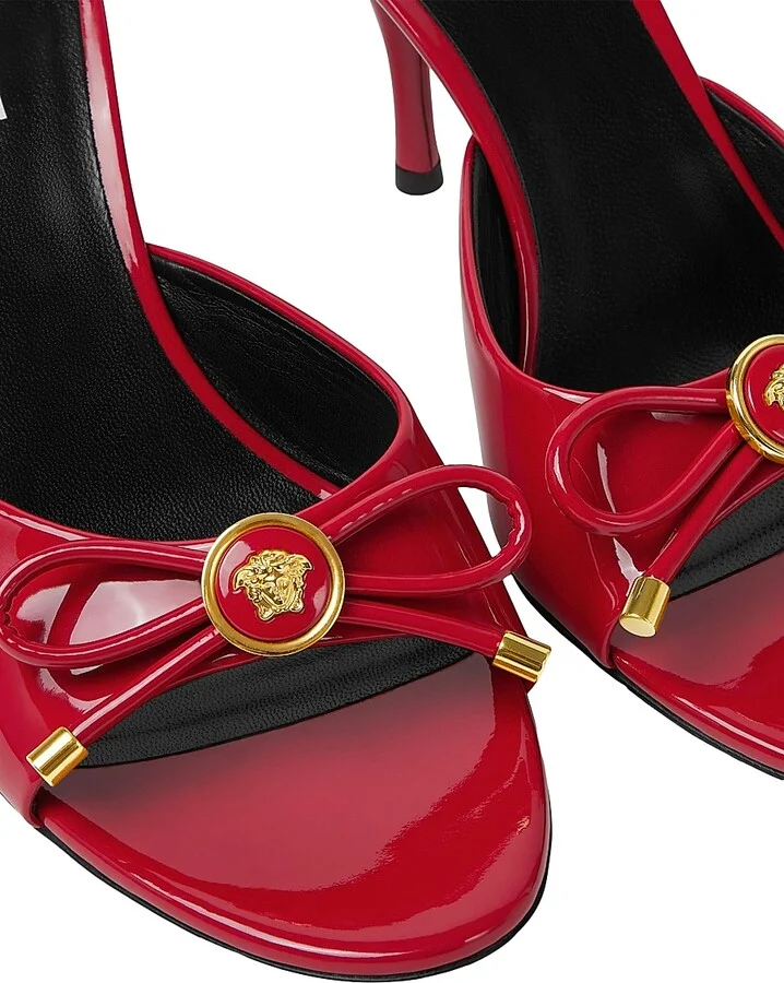Women's Opera Bow 85MM Patent Leather Mules - Black Versace Gold - Size 5 - Image 5