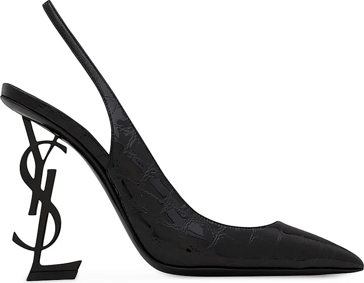 Women's Opyum Slingback Pumps in Crocodile-Embossed Leather - Black - Size 5