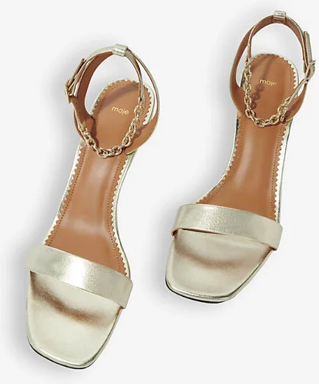 Womens Or Chain-Embellished Leather Heeled Sandals Eur 39 / 6 Uk Women - Image 2