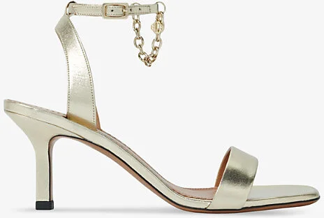 Womens Or Chain-Embellished Leather Heeled Sandals Eur 39 / 6 Uk Women
