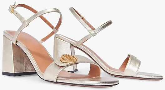 Womens Or Logo-Badge Block-Heel Leather Sandals Eur 39 / 6 Uk Women - Image 2