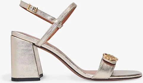 Womens Or Logo-Badge Block-Heel Leather Sandals Eur 39 / 6 Uk Women