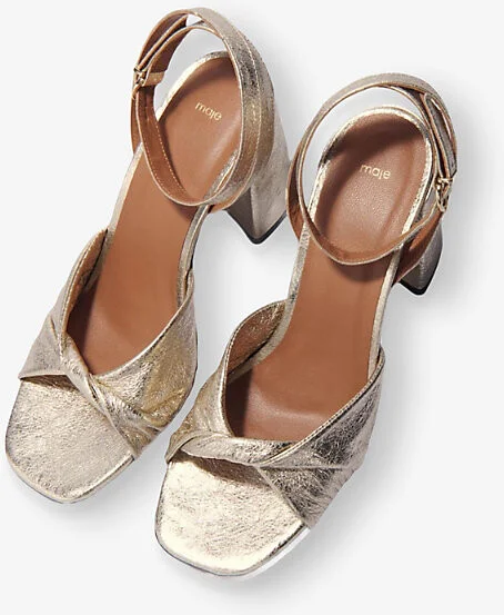 Womens Or Twisted-Strap Metallic-Leather Heeled Sandals Eur 40 / 7 Uk Women - Image 2