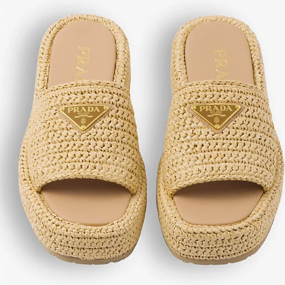 Womens Orange Logo-Plaque Crochet Woven Sliders Eur 38/5 Uk Women - Image 3