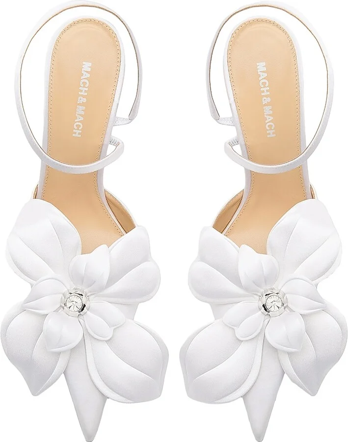 Women's Orchid 95MM Satin Pointed Toe Pumps - White - Size 6 - Image 4