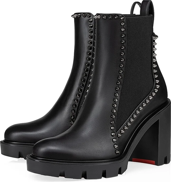 Women's Out Line Spikes Lug 70MM Leather Boots - Black - Size 5 - Image 2