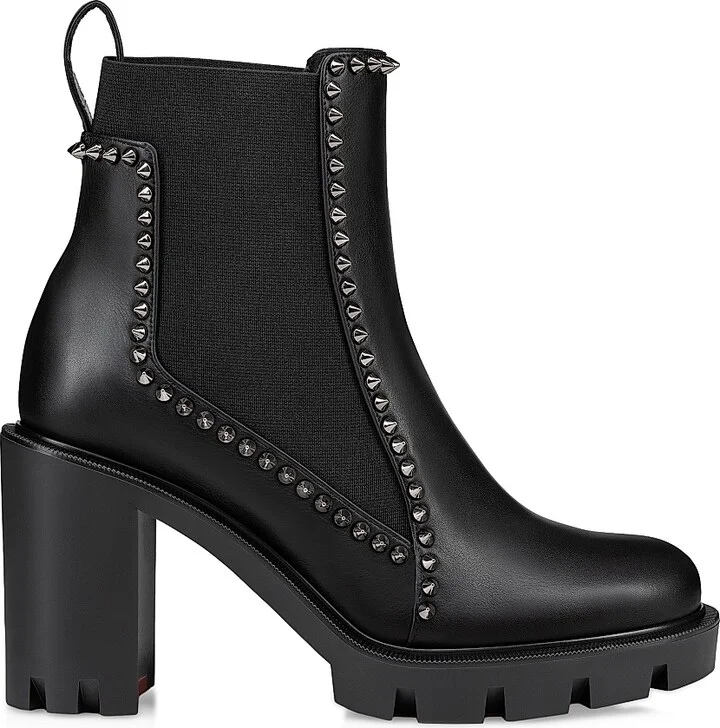 Women's Out Line Spikes Lug 70MM Leather Boots - Black - Size 5