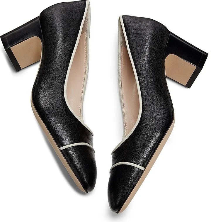 Women's Outline 55MM Suede & Leather Cap-Toe Pumps - Black Sand - Size 6.5 - Image 6