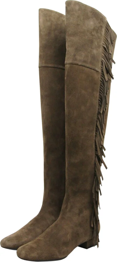 Women's Over The Knee Brown Suede Fringed Boots (37 EU / 7 US) - Image 2
