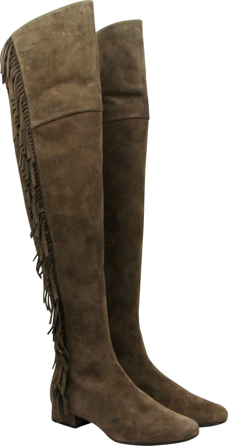 Women's Over The Knee Brown Suede Fringed Boots (37 EU / 7 US) - Image 4