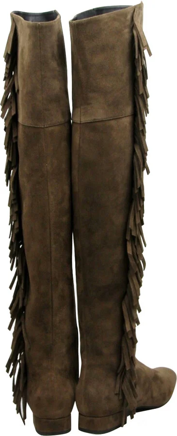 Women's Over The Knee Brown Suede Fringed Boots (37 EU / 7 US) - Image 5