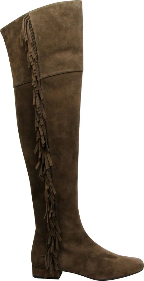 Women's Over The Knee Brown Suede Fringed Boots (37 EU / 7 US) - Image 6