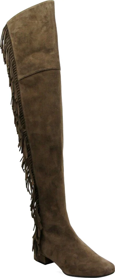 Women's Over The Knee Brown Suede Fringed Boots (37 EU / 7 US)