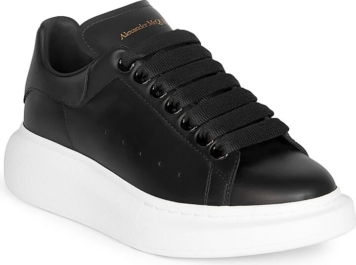 Women's Oversized Embossed Logo Leather Sneakers - Black - Size 6